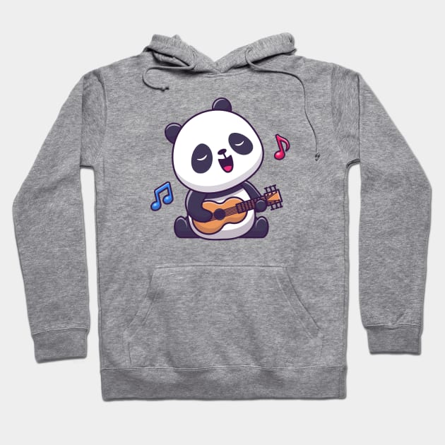 Cute Panda Playing Guitar Cartoon Hoodie by Catalyst Labs